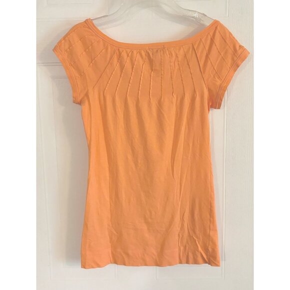 Theory Orange Short Cap Sleeve Pleated Neck T-shirt Top Pima Cotton Stretch P XS - Picture 3 of 11